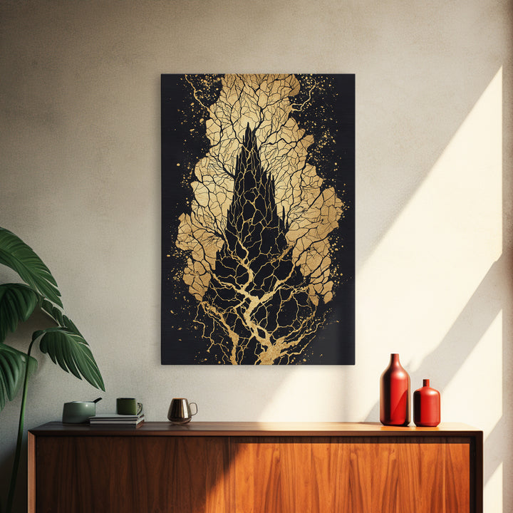 Yggdrasil Roots Canvas Gold Art Canvas Art | Nordic Mythology Wall Art Viking Pagan Decor | Office or Man Cave | Wood Framing