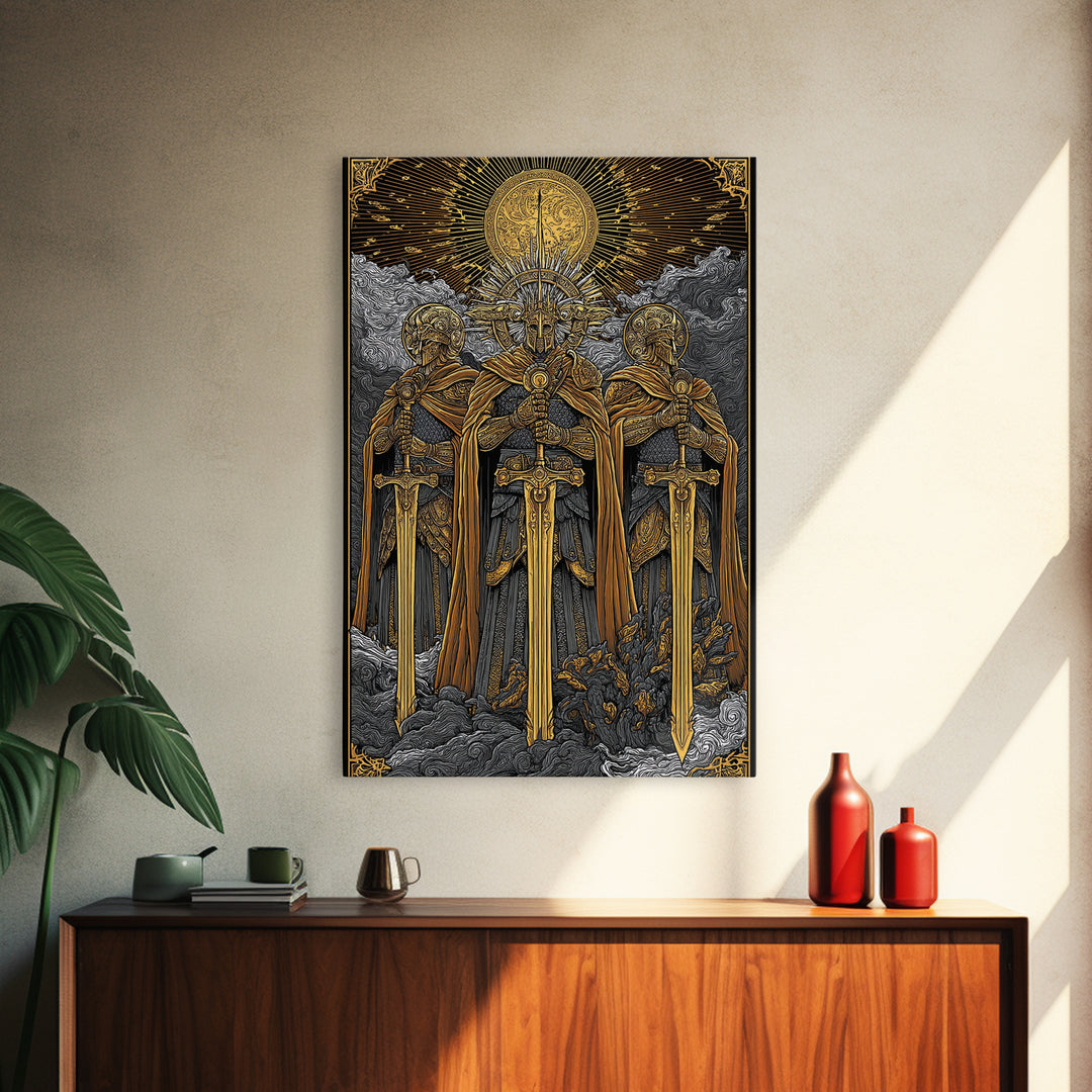 Brokkr and Sindri Canvas Gold Art Canvas Art – Dwarven Blacksmiths Norse Mythology Wall Decor, Office or Man Cave Gift, wood frame