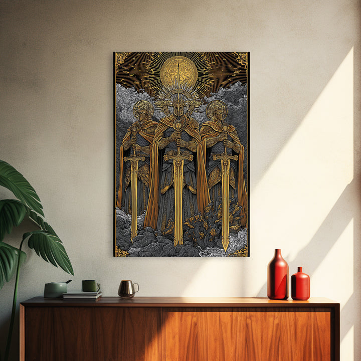 Brokkr and Sindri Canvas Gold Art Canvas Art – Dwarven Blacksmiths Norse Mythology Wall Decor, Office or Man Cave Gift, wood frame