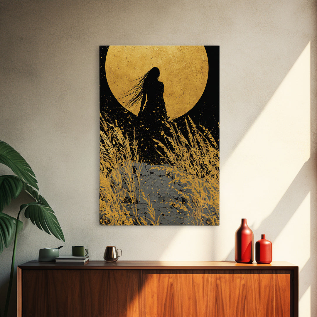 Freyja Norse Myth Canvas Gold Art Canvas Art, Nordic Goddess Wall Decor in real wood frame, Viking Office Art, Mythology Dad Gift
