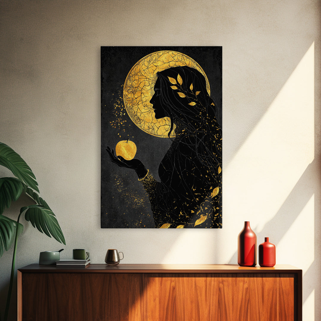 Idunn and Golden Apple Norse Canvas Gold Art Canvas Art Viking Wall Decor Nordic Mythology Office Art framed with wood detail
