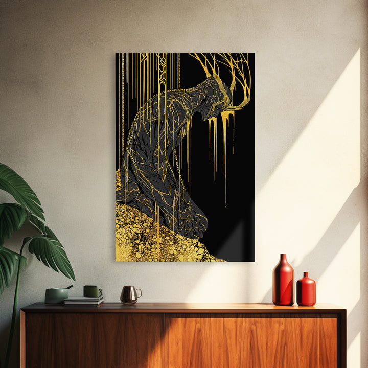 Jrmungandr World Serpent Norse Canvas Gold Art Canvas Art | Viking Mythology Wall Decor | Office Art with wood frame