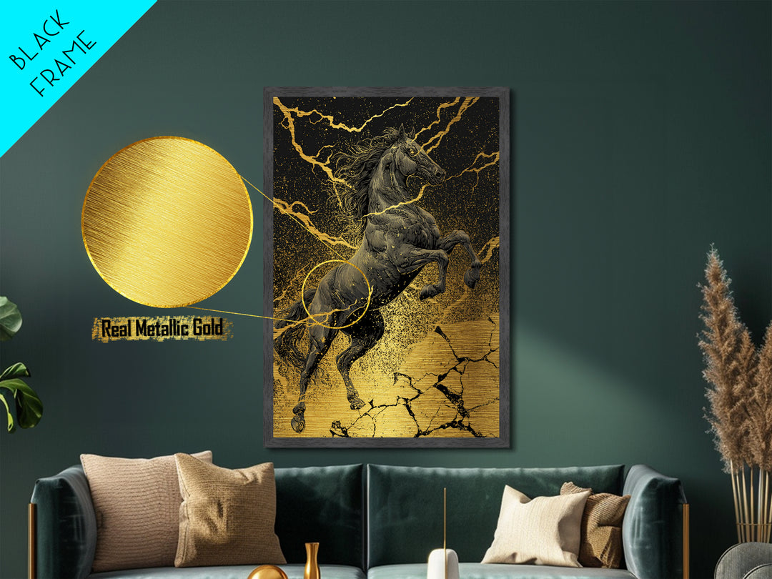 Nordic Sleipnir Horse of Odin Metal Art Metallic Gold Art Wall Decor Dad Gift Mythology Office Art with handcrafted wood frame