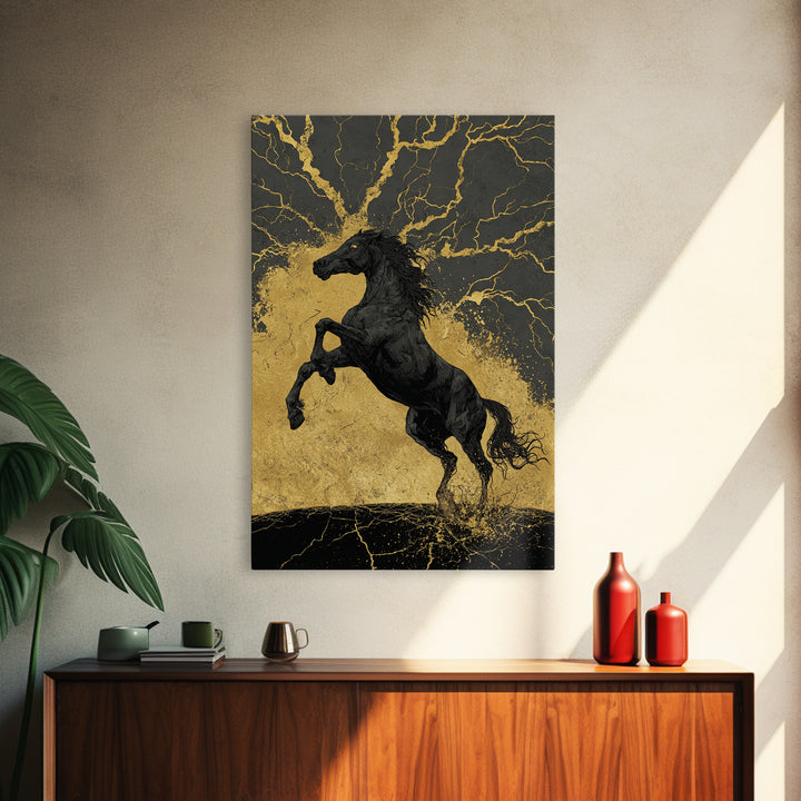 Canvas Gold Art Sleipnir Norse Horse Wall Print Canvas Art Nordic Decor Viking Office Art Man Cave framed in solid real wood
