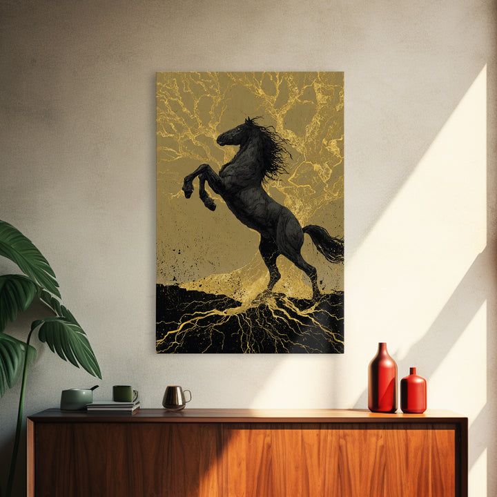 Odin’s Horse Sleipnir Canvas Art Canvas Gold Art Norse Mythology Wall Decor Man Cave Office Art with real wood handcrafted frame