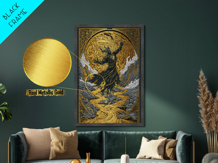Norse Horse Sleipnir Metal Art Metallic Gold Art Wall Print Nordic Mythology Office Art Dad Gift Man Cave framed in real wood