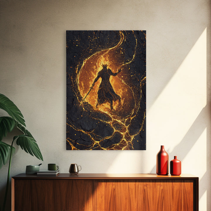 Canvas Art Sleipnir Norse Horse Canvas Gold Art Viking Mythology Wall Decor Office Art Man Cave framed in handcrafted wood frame