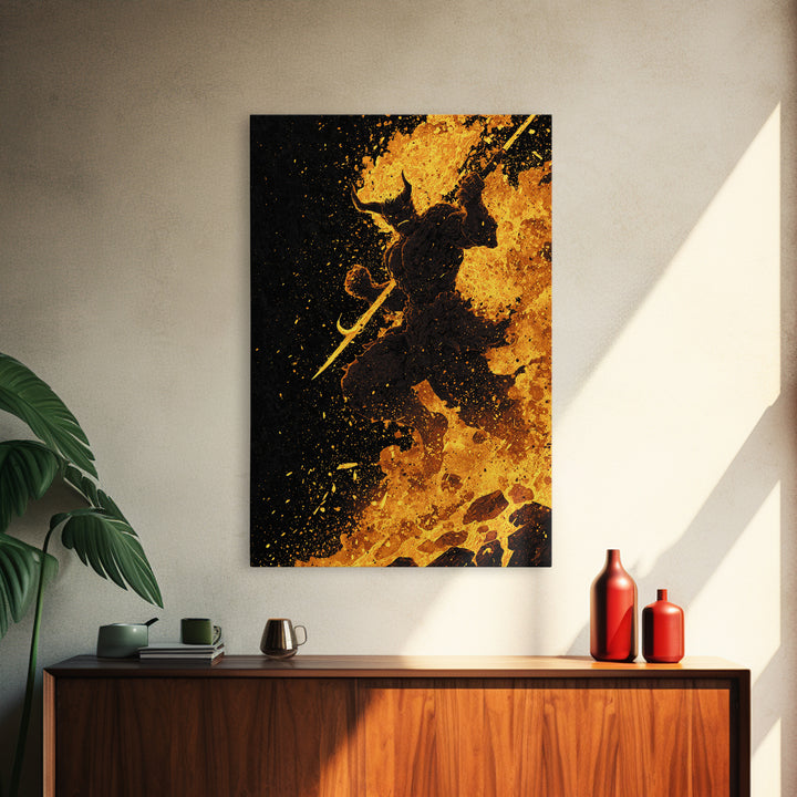 Sleipnir Nordic Horse of Odin Canvas Gold Art Norse Wall Canvas Art Viking Office Decor Man Cave framed with natural real wood