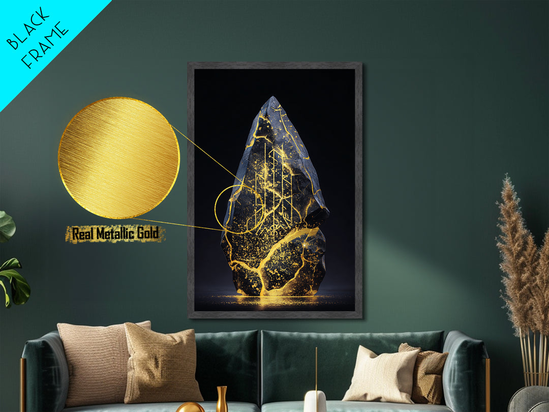 Longship Under the Stars Metallic Gold Art, Viking Metal Art Wall Decor, Norse Mythology Inspired framed with real wood detail