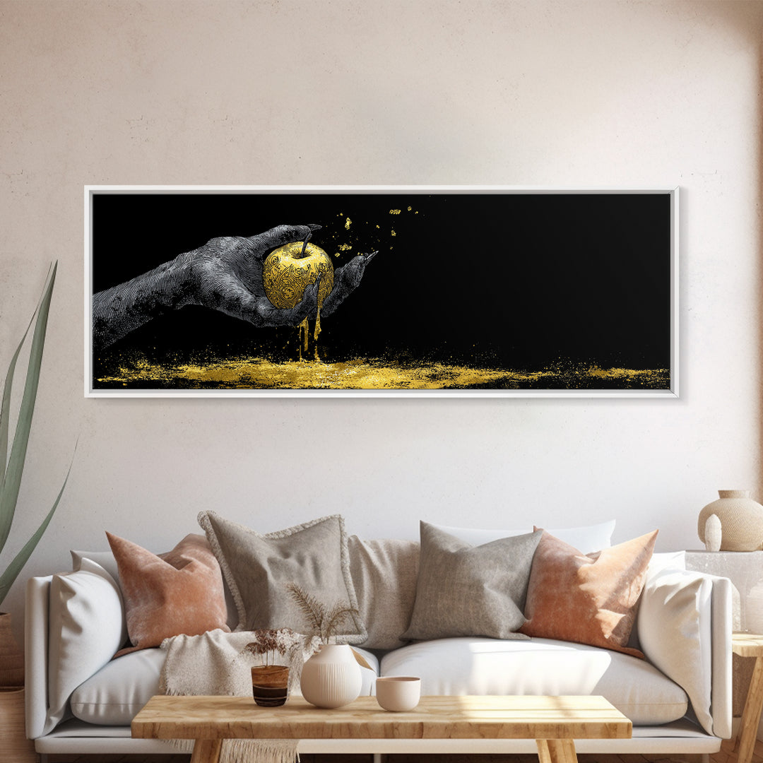 Canvas Gold Art Norse Apple of Immortality Canvas Art, Nordic Mythology Wall Decor with real wood frame, unique Viking Office Gift