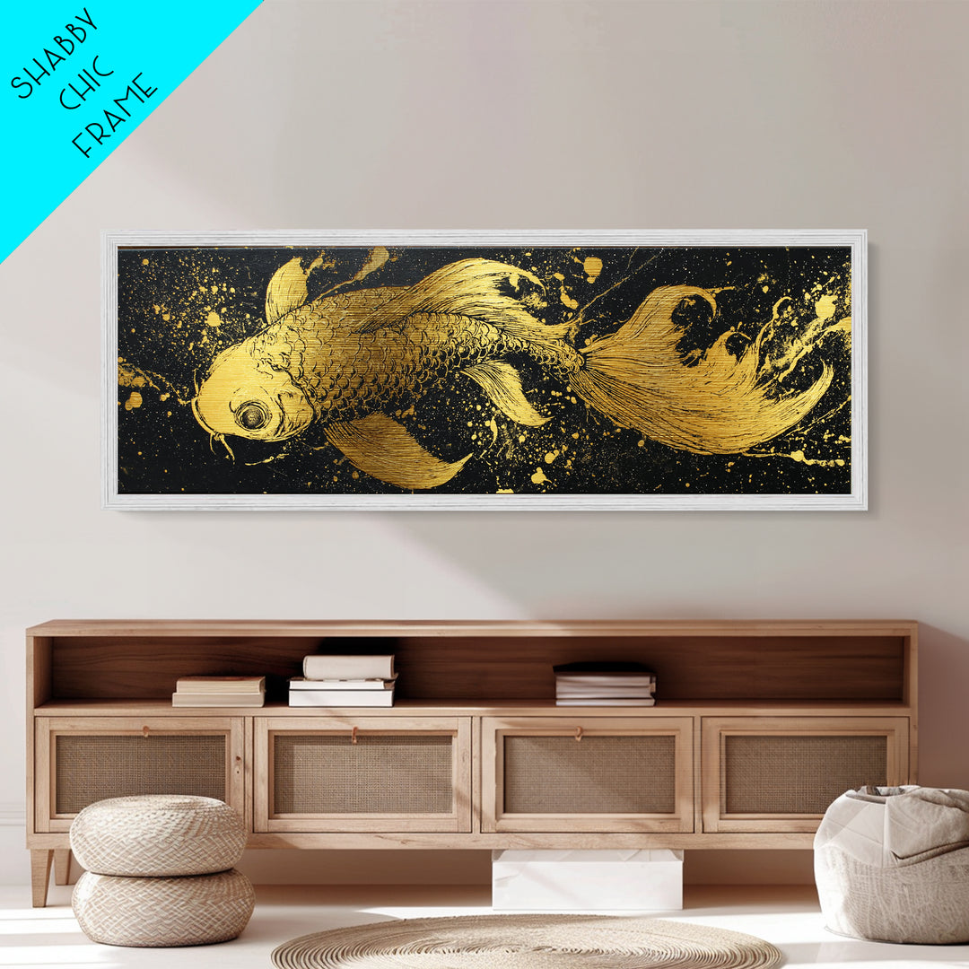 Koi Fish Metallic Gold Art Japanese Nordic Fusion Wall Art Metal Art with real wood frame, great Viking Dad Gift or Office