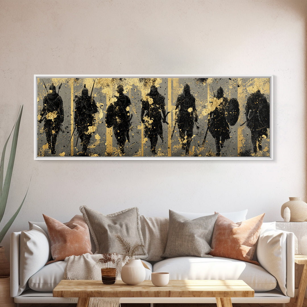 Viking Warriors Canvas Gold Art Norse Canvas Art Wall Decor framed in natural wood, perfect Office Art or Man Cave Decor