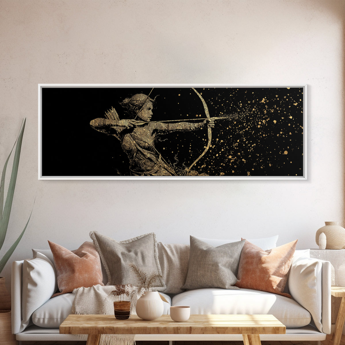 Archer Goddess Canvas Gold Art Norse Mythology Female Warrior Canvas Art with real wood frame, Office Art or Dad Gift