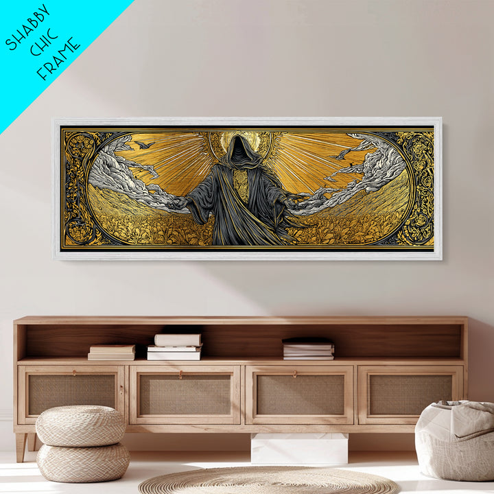 Norse God Baldur Metallic Gold Art Metal Art, Nordic Mythology Office Decor Man Cave Wall Art, with real wood frame