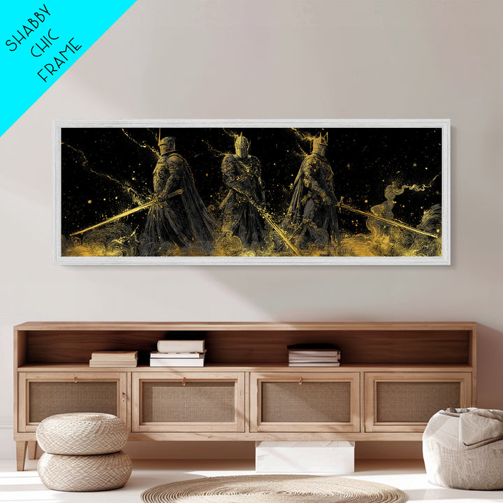 Einherjar Warriors Viking Metallic Gold Art Metal Art, Norse Mythology Office Art Dad Gift, framed in natural wood