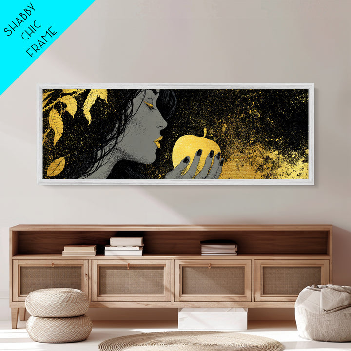 Norse Goddess Idunn Metallic Gold Art with Apple of Youth, Nordic Mythology Metal Art, Office or Man Cave Gift, Framed in Wood