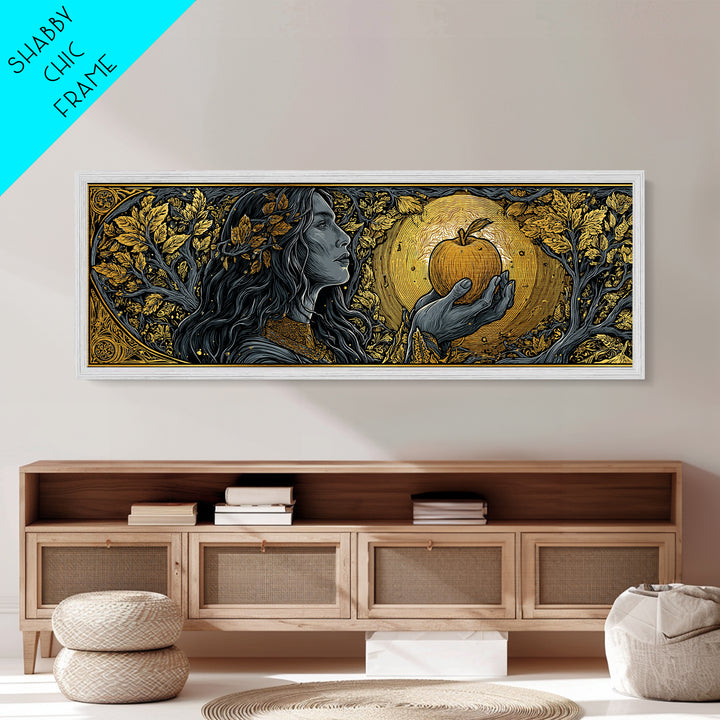 Idunn with Golden Apple Metallic Gold Art, Norse Mythology Goddess Metal Art, Nordic Office Wall Decor, Real Wood Frame