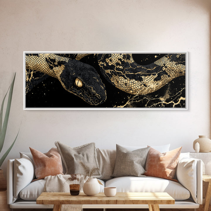 Viking Serpent Jormungandr Canvas Art, Canvas Gold Art from Nordic Mythology, Dad Gift or Office Decor, Framed in Real Wood