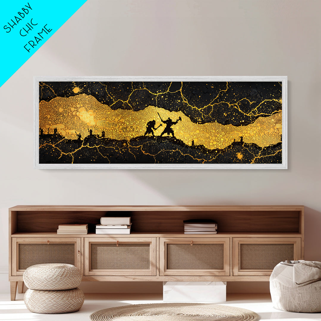 Nidavellir Dwarven Forge Metallic Gold Art Metal Art – Norse Mythology Nordic Decor, Office Wall Hanging, real wood frame included