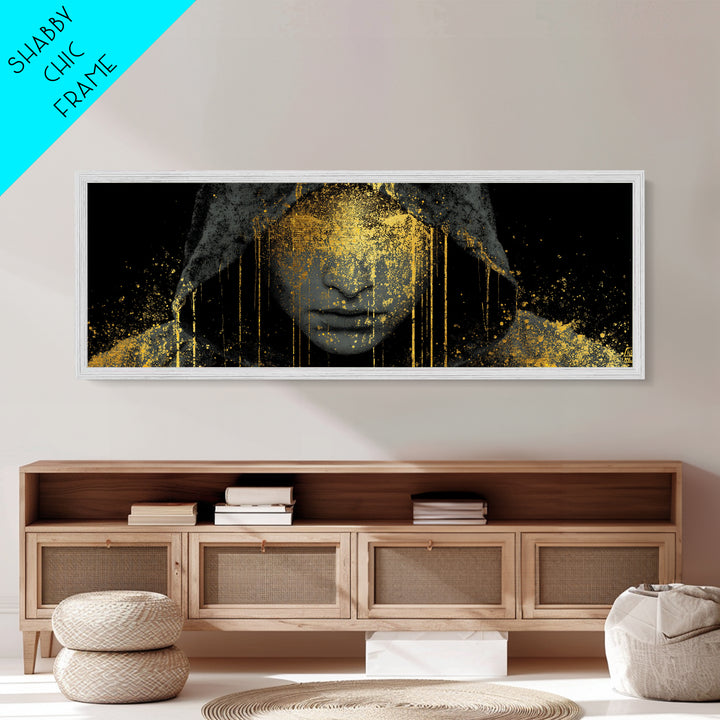 Norse Crown Metallic Gold Art Metal Art – Nordic Royalty Symbol Mythology Wall Hanging for Office or Man Cave, framed with real wood