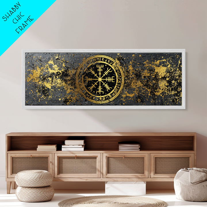 Norse Mythology Metallic Gold Art Metal Art – Viking Warrior Silhouettes Battle Wall Decor, Man Cave Office Gift, framed in wood