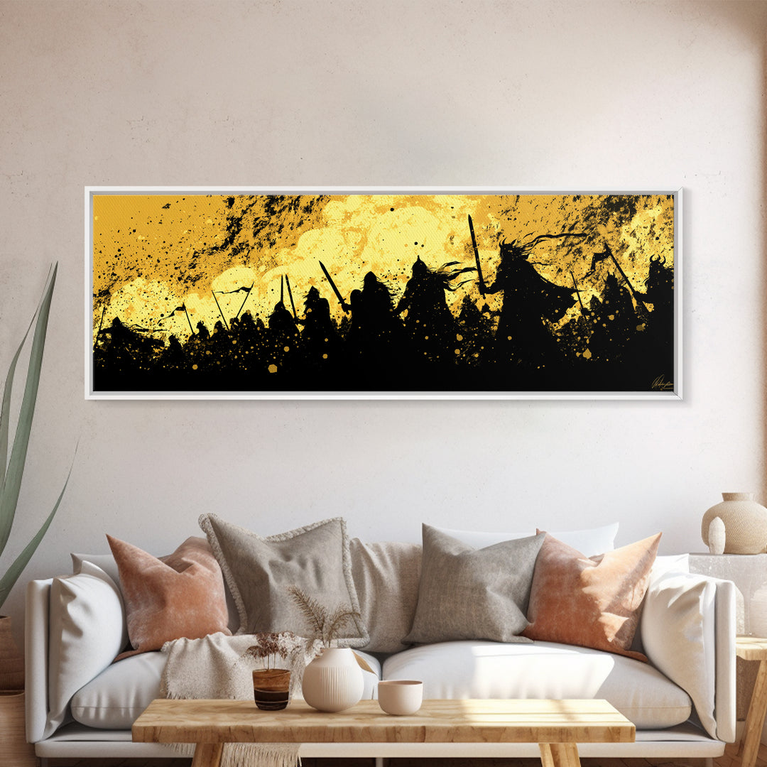 Canvas Gold Art of Nordic Warriors Canvas Art | Viking Army Wall Decor with real wood frame | Mythology Inspired Dad Gift