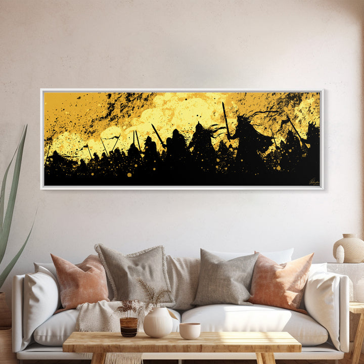 Canvas Gold Art of Nordic Warriors Canvas Art | Viking Army Wall Decor with real wood frame | Mythology Inspired Dad Gift