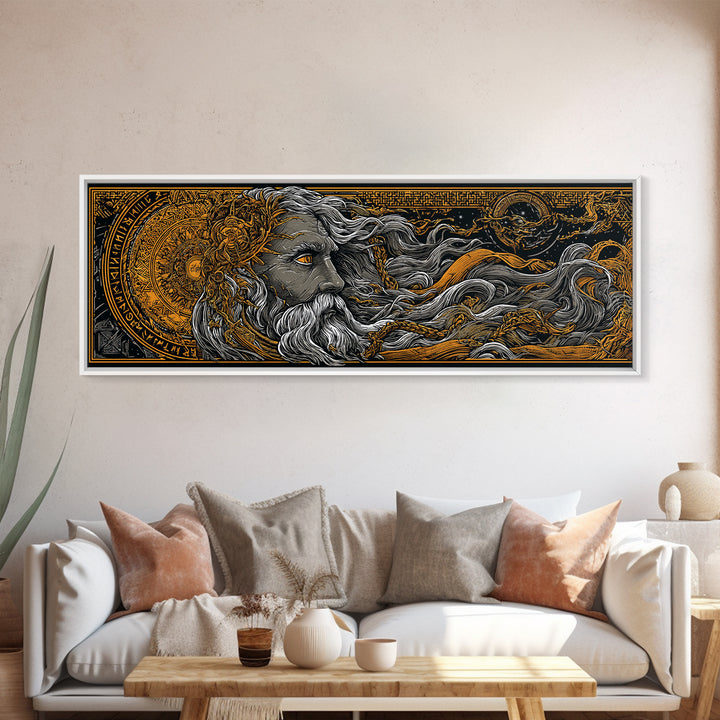 Odin Norse God Canvas Gold Art Canvas Art | Nordic Wall Decor in handcrafted wood frame | Mythology Office or Man Cave Art