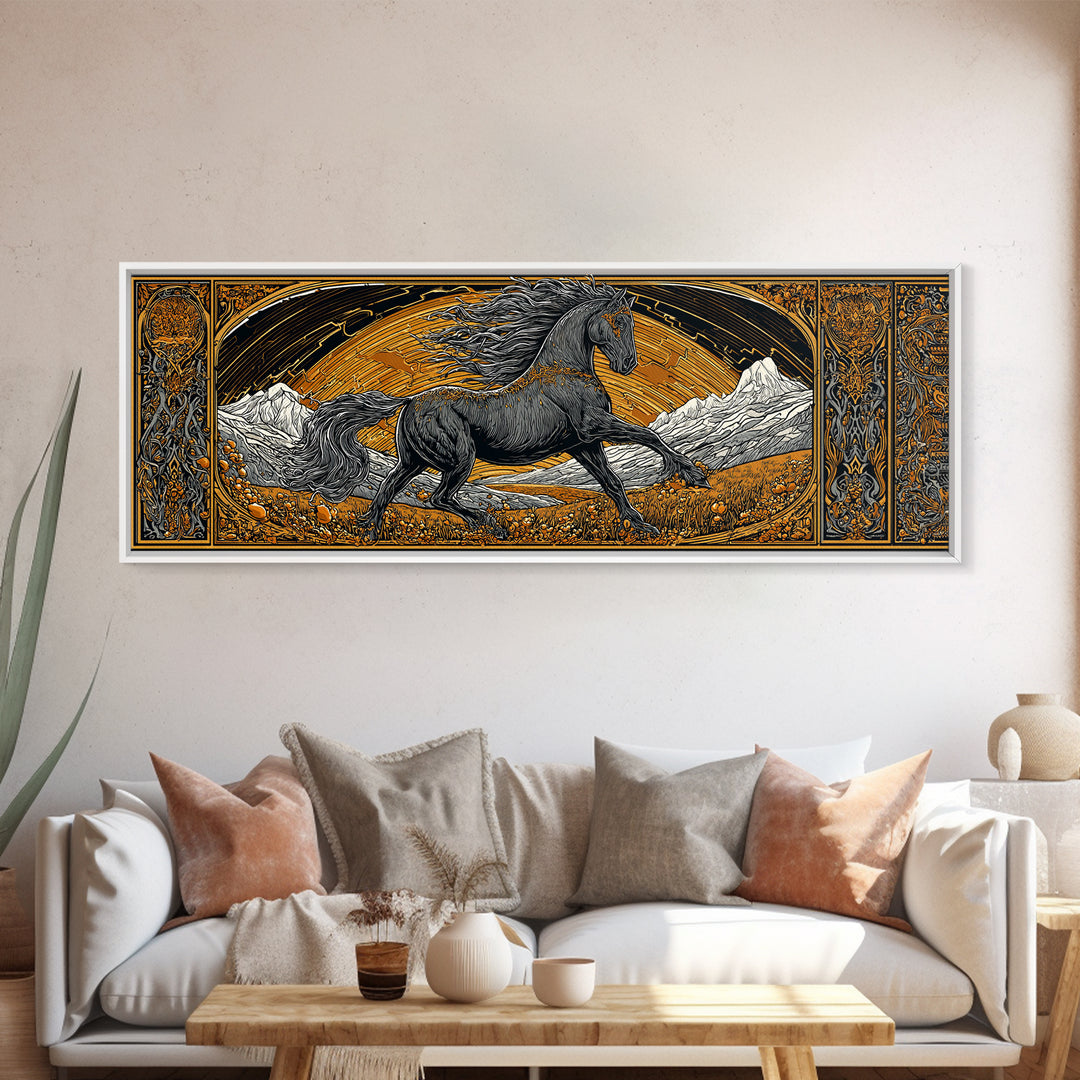 Sleipnir Odin’s Horse Canvas Gold Art Canvas Art | Norse Mythology Horse framed in real wood | Viking Decor Gift for Men
