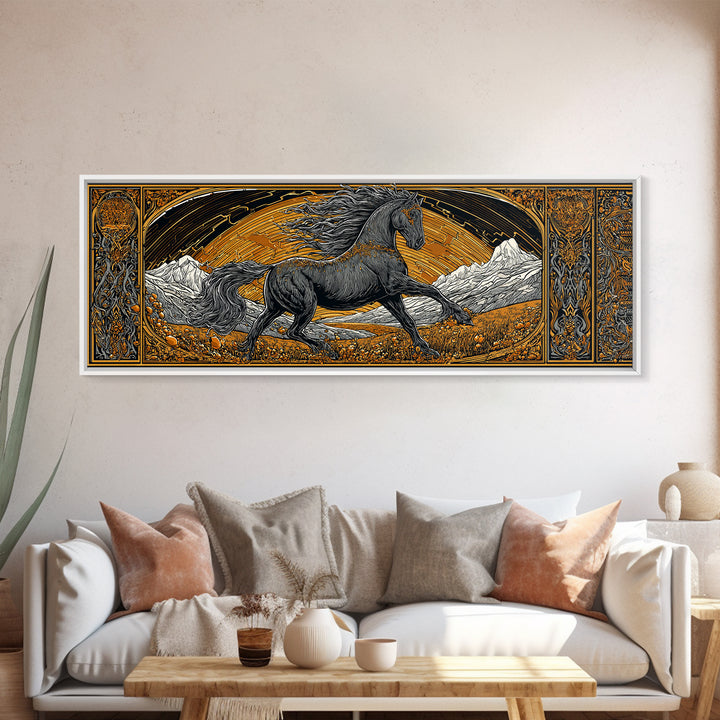 Sleipnir Odin’s Horse Canvas Gold Art Canvas Art | Norse Mythology Horse framed in real wood | Viking Decor Gift for Men