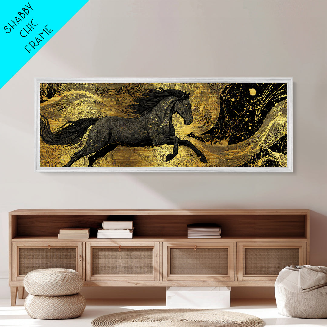 Metallic Gold Art Sköll and Hati Wolves Metal Art | Norse Moon Chasing Myth Wall Art with natural wood frame | Dad Gift Office