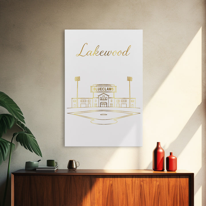 Lakewood Travel Poster, Canvas Print, White Gold Minimalist Art, Lakewood City Art, Mid Century Wall Art, Home Office Decor, Poster Print