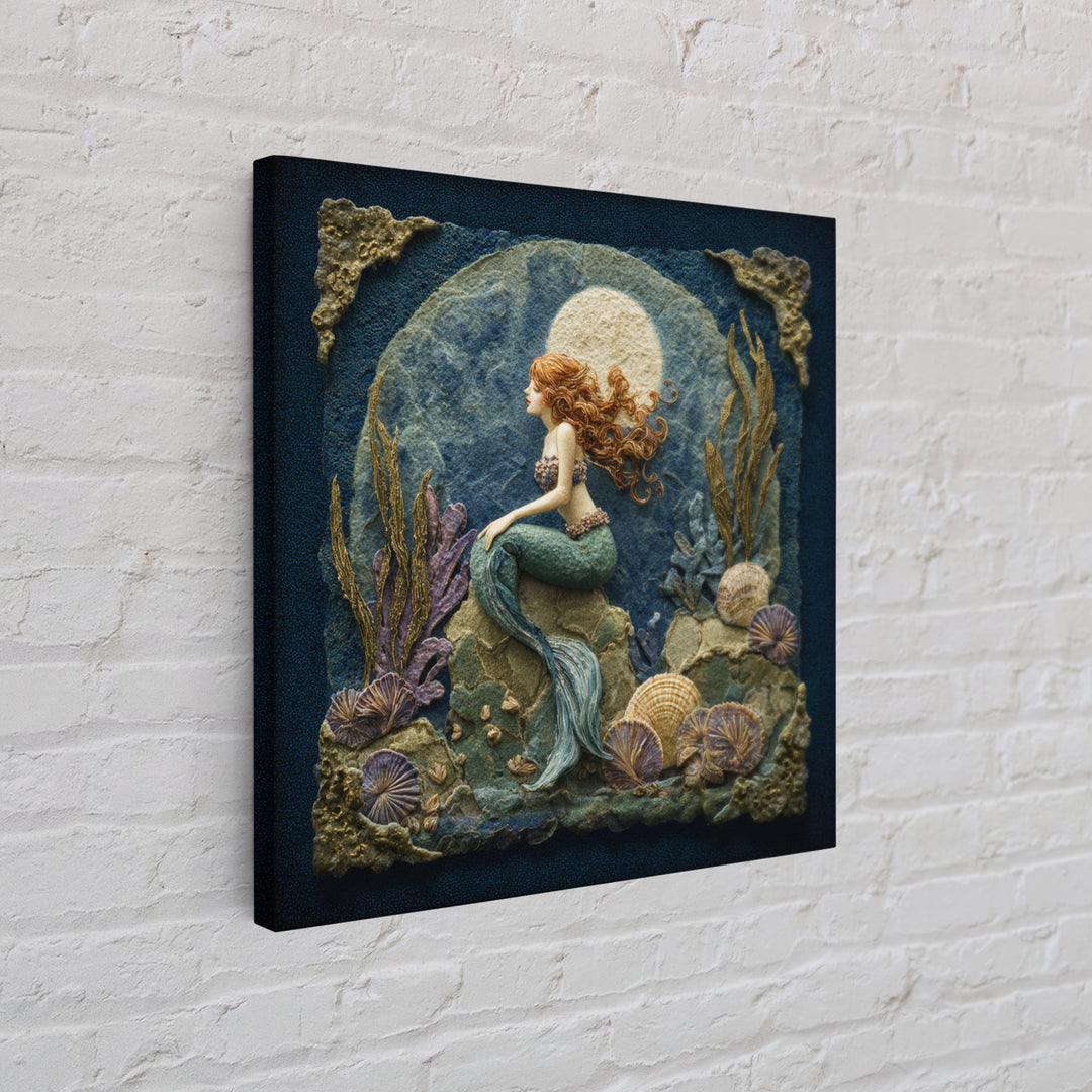 Mermaid Siren on Rocks Canvas Print, Mythological Art, Artwork, Living Room Decor, Oil Painting, Legend, Gallery Wall Art, MYT-1x1-15