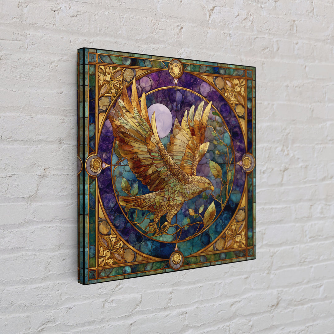 Icarus Falling Through Golden Sky and Feathers Framed Canvas Print, Mythological Art, Print, Living Room Decor, Oil Painting, MYT-1x1-28