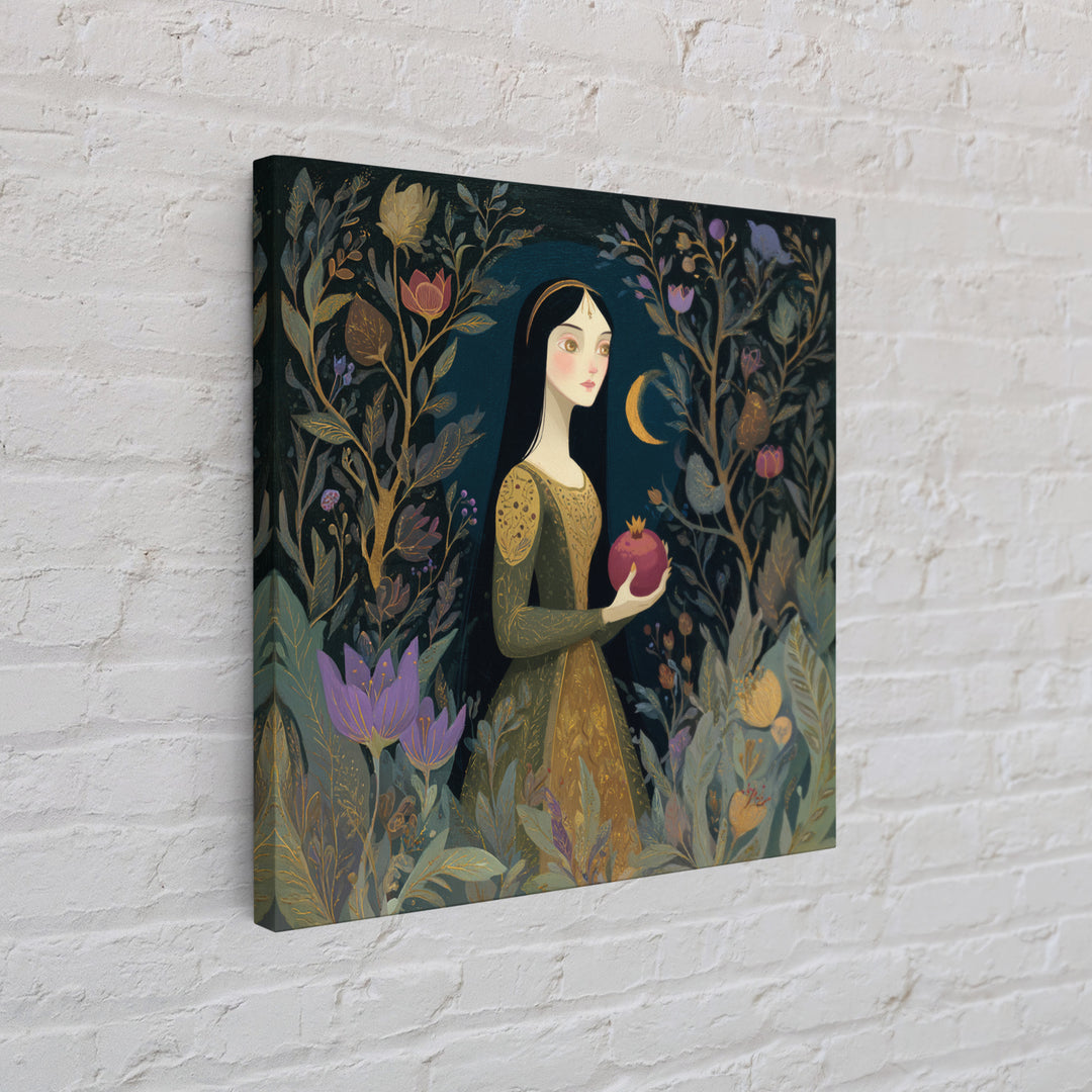 Persephone Holding Pomegranate Canvas Print, Mythological Art, Printable Art, Living Room Decor, Watercolor Art, Legend, MYT-1x1-31