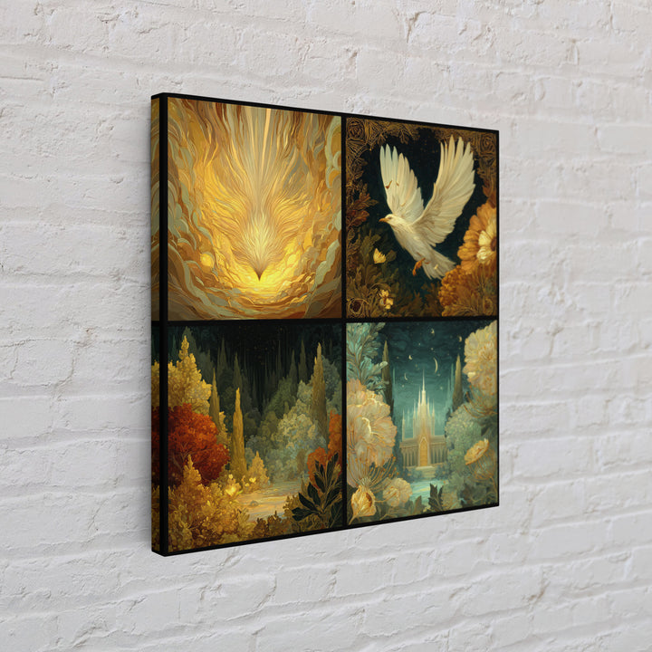 Icarus Falling Through Golden Sky and Feathers Canvas Print, Mythological Art, Living Room Decor, Watercolor Art, Legend, MYT-1x1-4