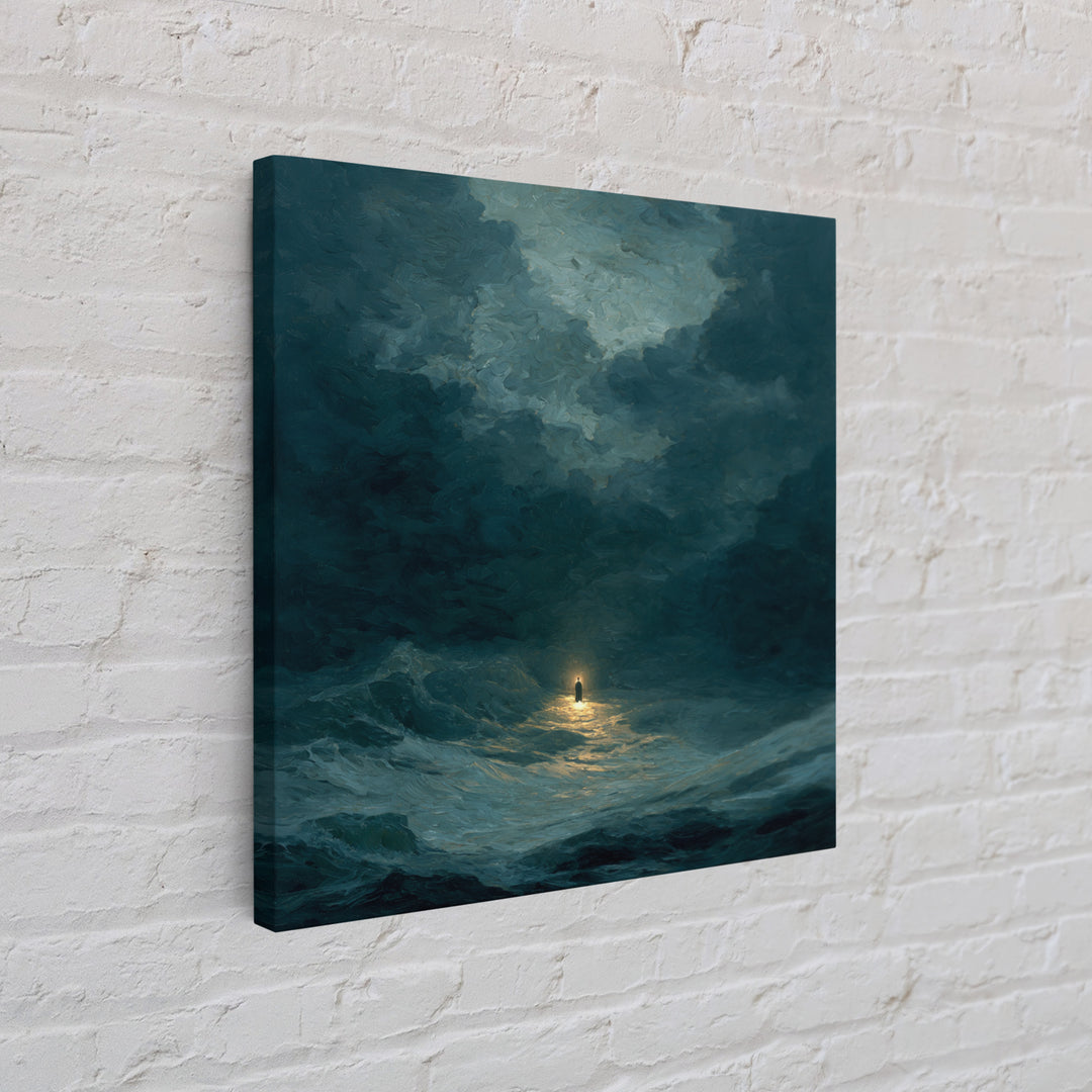 Poseidon Figure Rising from Stormy Ocean Framed Canvas Print, Mythological Art, Canvas Painting, Living Room Decor, MYT-1x1-51