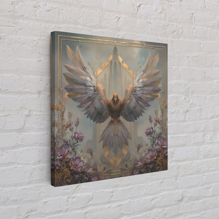 Icarus Falling Through Golden Sky and Feathers Framed Canvas Print, Mythological Art, Living Room Decor, Fine Art, Legend, MYT-1x1-52