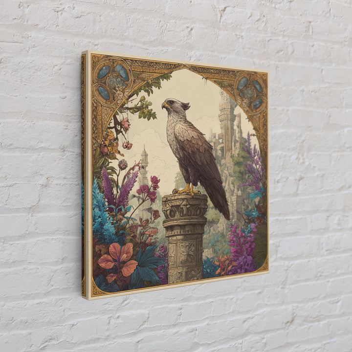 Griffin Perched on Ancient Stone Column Canvas Print, Mythological Art, Neutral Decor, Living Room Decor, Fine Art, Legend, MYT-1x1-86