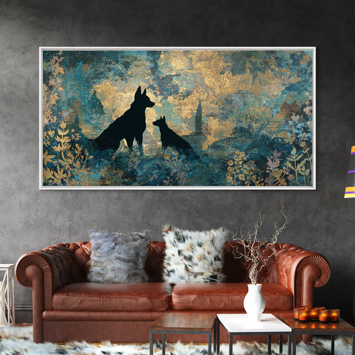 Hades and Cerberus Silhouette Framed Canvas Print, Mythological Art, Living Room Wall Art, Living Room Decor, Fine Art, Legend, MYT-2x1-100
