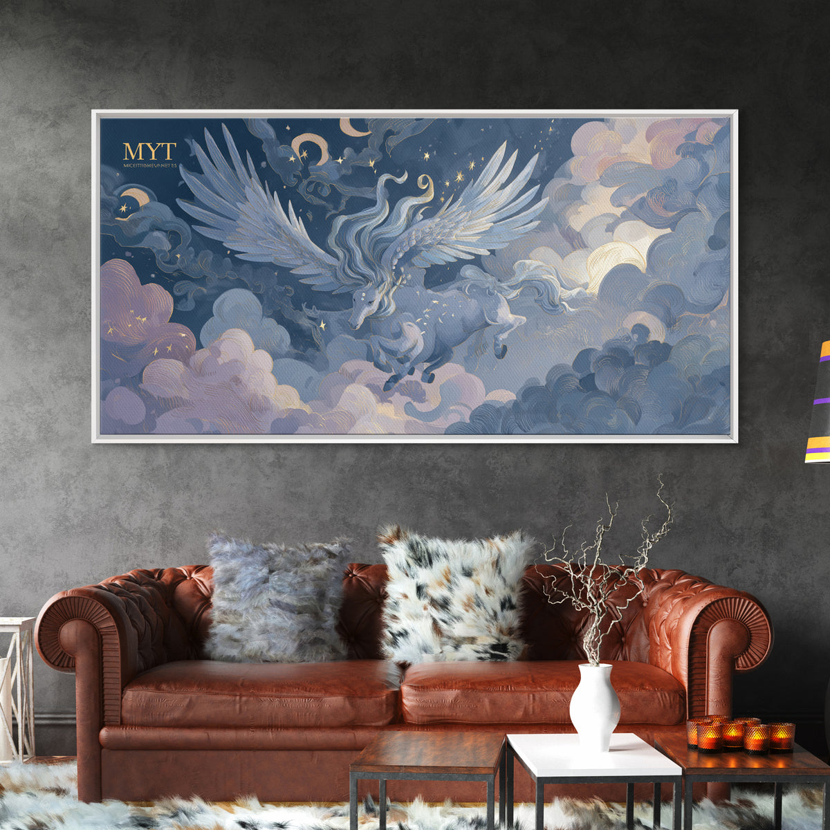 Pegasus Flying Above Cloud Kingdom Canvas Print, Mythological Art, Contemporary Art, Living Room Decor, Fine Art, Legend, MYT-2x1-17