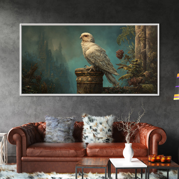 Griffin Perched on Ancient Stone Column Framed Canvas Print, Mythological Art, Luxury Decor, Living Room Decor, Legend, MYT-2x1-34