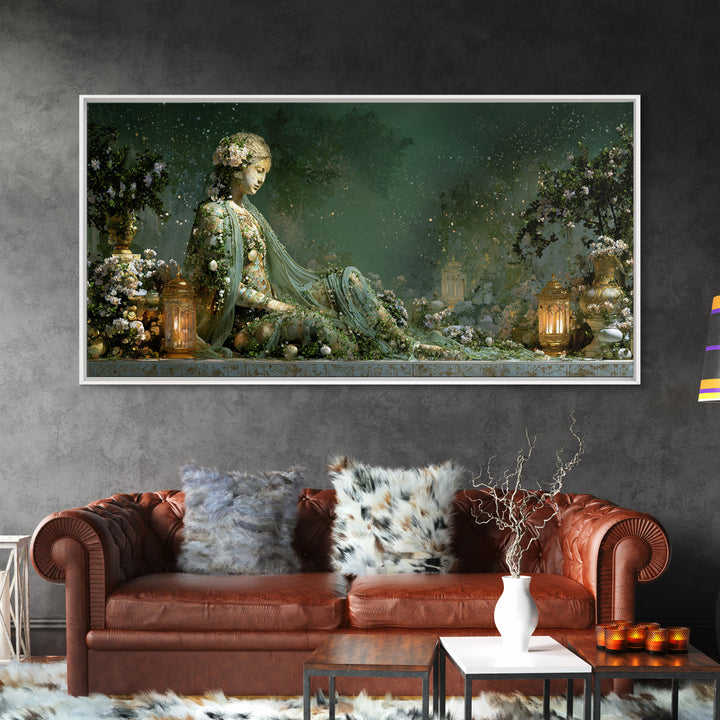 Ancient Goddess Statue Covered Canvas Print, Mythological Art, Textured Painting, Living Room Decor, Fine Art, Legend, MYT-2x1-44