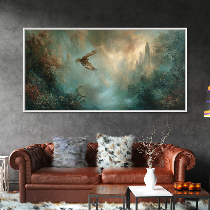 Icarus Falling Through Golden Sky and Feathers Canvas Print, Mythological Art, Art, Living Room Decor, Fine Art, Legend, MYT-2x1-48