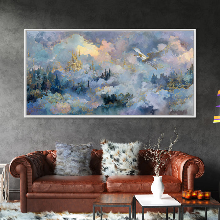 Pegasus Flying Above Cloud Kingdom Canvas Print, Mythological Art, Wall Art Prints, Living Room Decor, Fine Art, Legend, MYT-2x1-89