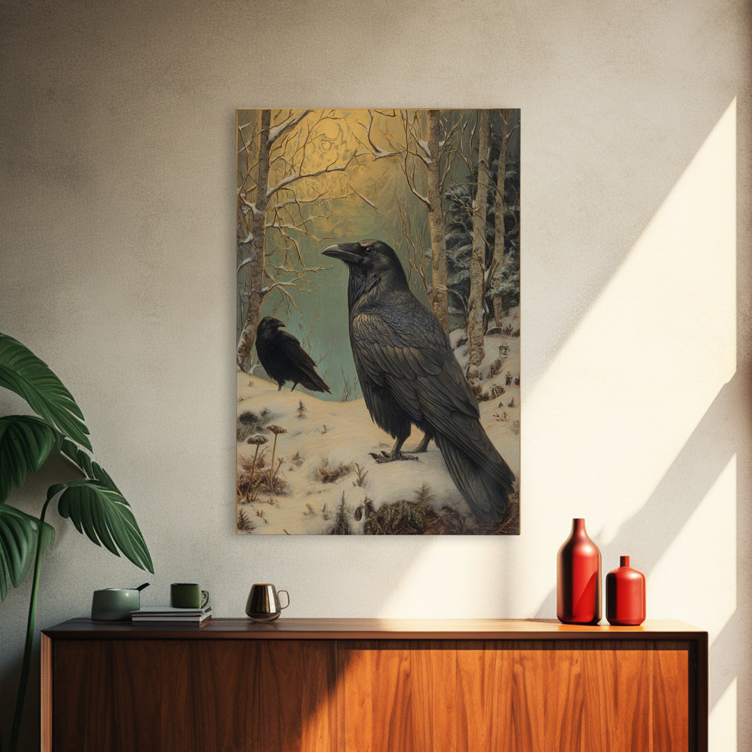 Odin Raven Pair Framed Canvas Print, Mythological Art, Room Decor, Living Room Decor, Fine Art, Legend, Art Print, Digital Art, MYT-2x3-51
