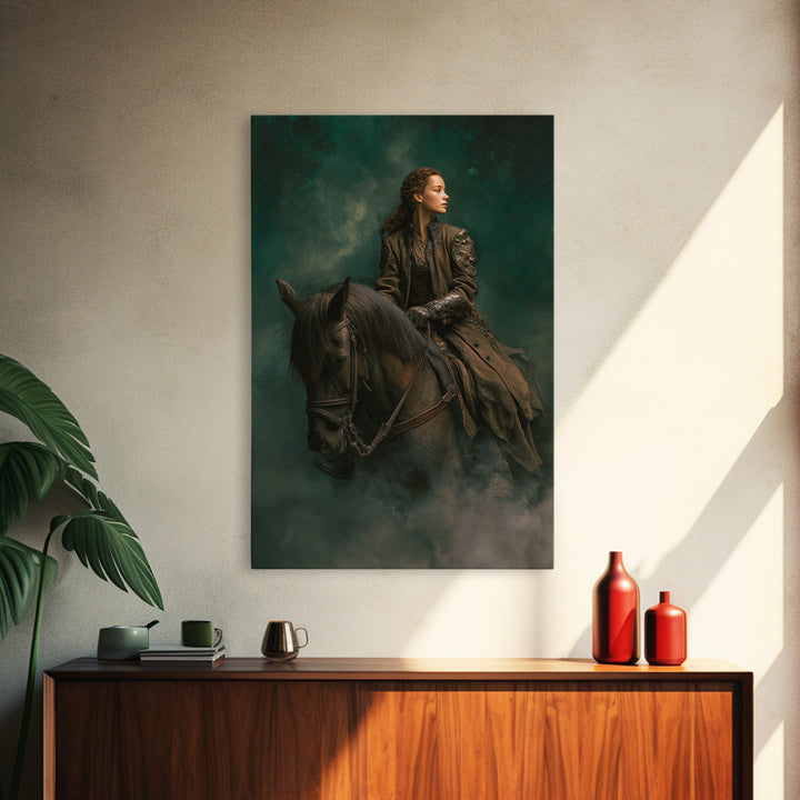 Norse Valkyrie Riding Through Storm Clouds Canvas Print, Mythological Art, Gothic Home Decor, Living Room Decor, Legend, MYT-2x3-89