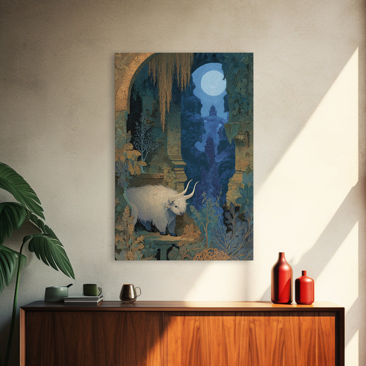 Minotaur in Labyrinth of Warm Stone Framed Canvas Print, Mythological Art, Digital Wall Art, Living Room Decor, Legend, MYT-2x3-97