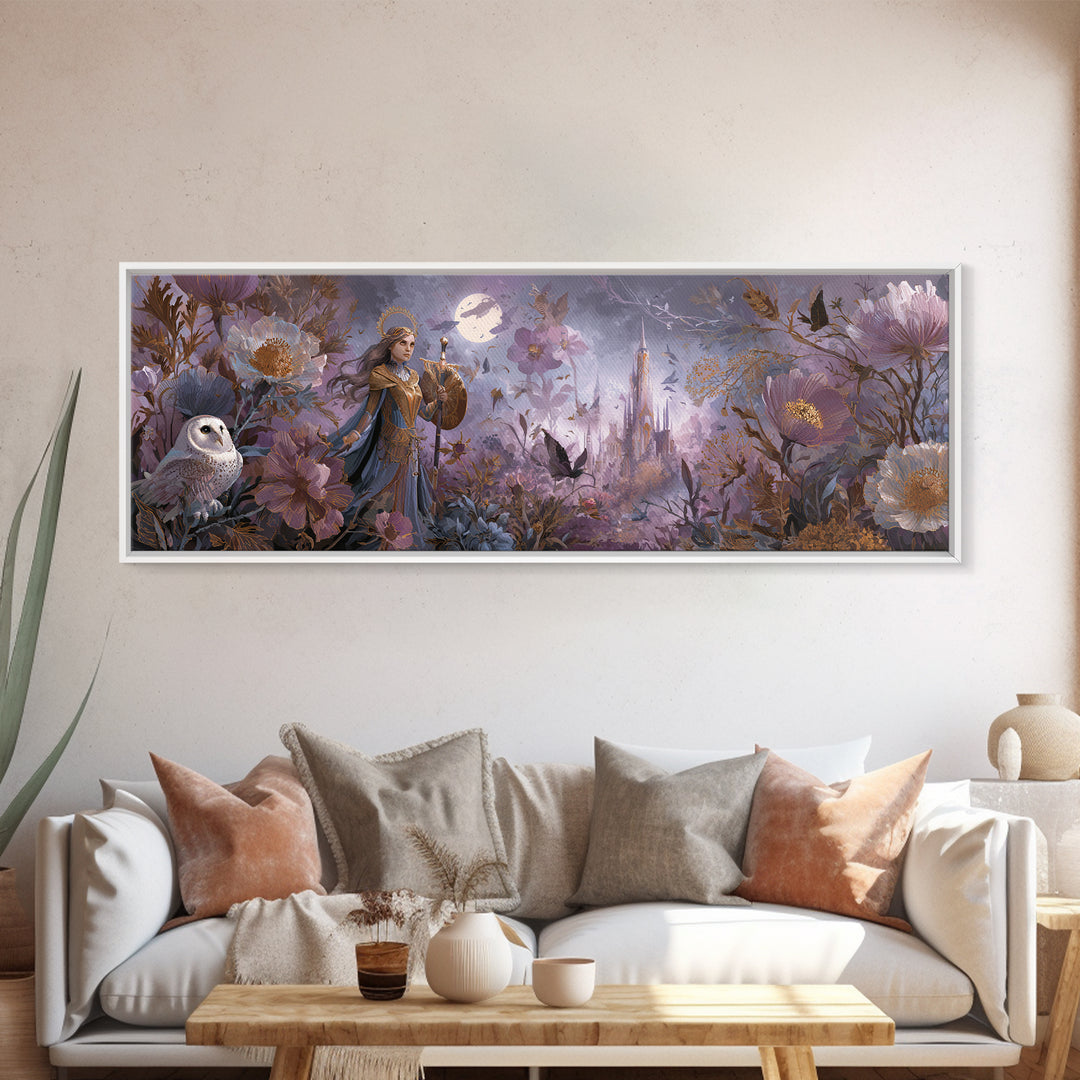 Athena Warrior Woman Framed Canvas Print, Mythological Art, Digital Art, Living Room Decor, Legend, Living Room Wall Art, MYT-3x1-18