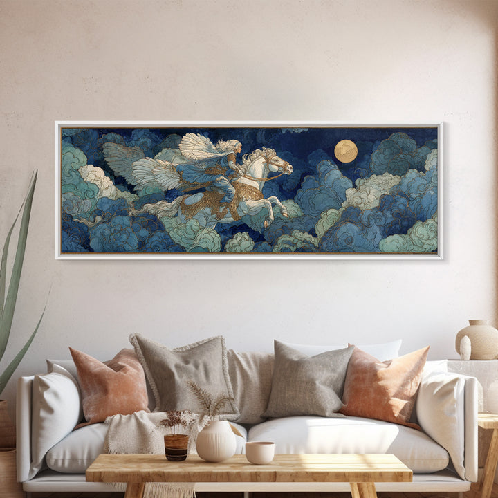 Norse Valkyrie Riding Through Storm Clouds Canvas Print, Mythological Art, Dark Academia Decor, Living Room Decor, Abstract Art, MYT-3x1-25